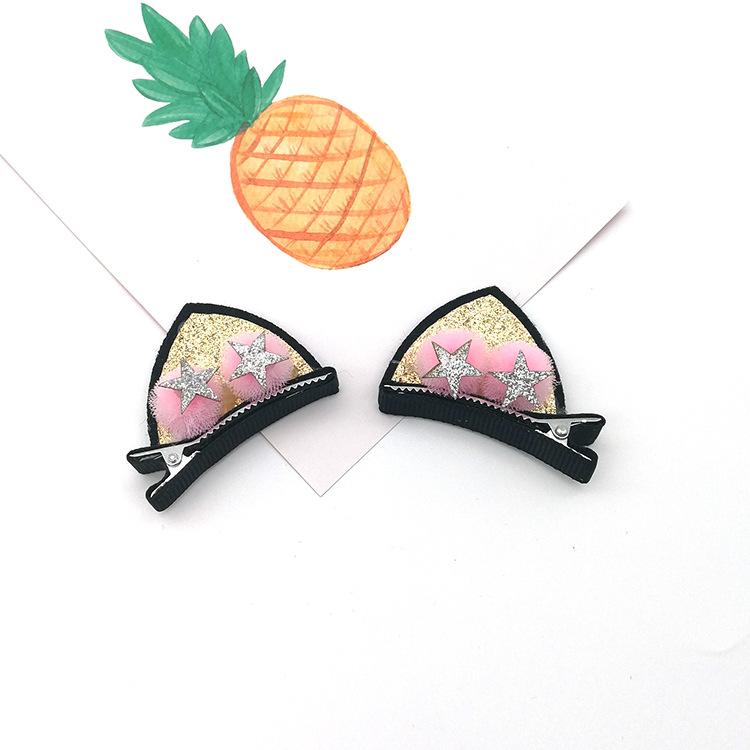 2 st kattöronhårklämmor glitter regnbågsfilt tygblomma hårnålar Cosplay Kawaii Hårklämmor Barnhuvudbonader Håraccessoarer