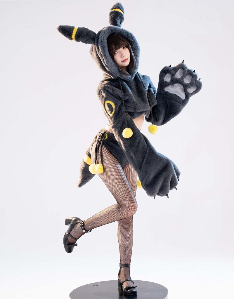 Mobbunny Beautiful Cosplay Anime Long Black Cute Outfit Black Women's Costume, Game, Sleeves, Pajamas, Top, Bra, Lingerie, Pants, Animal-Style Cat,
