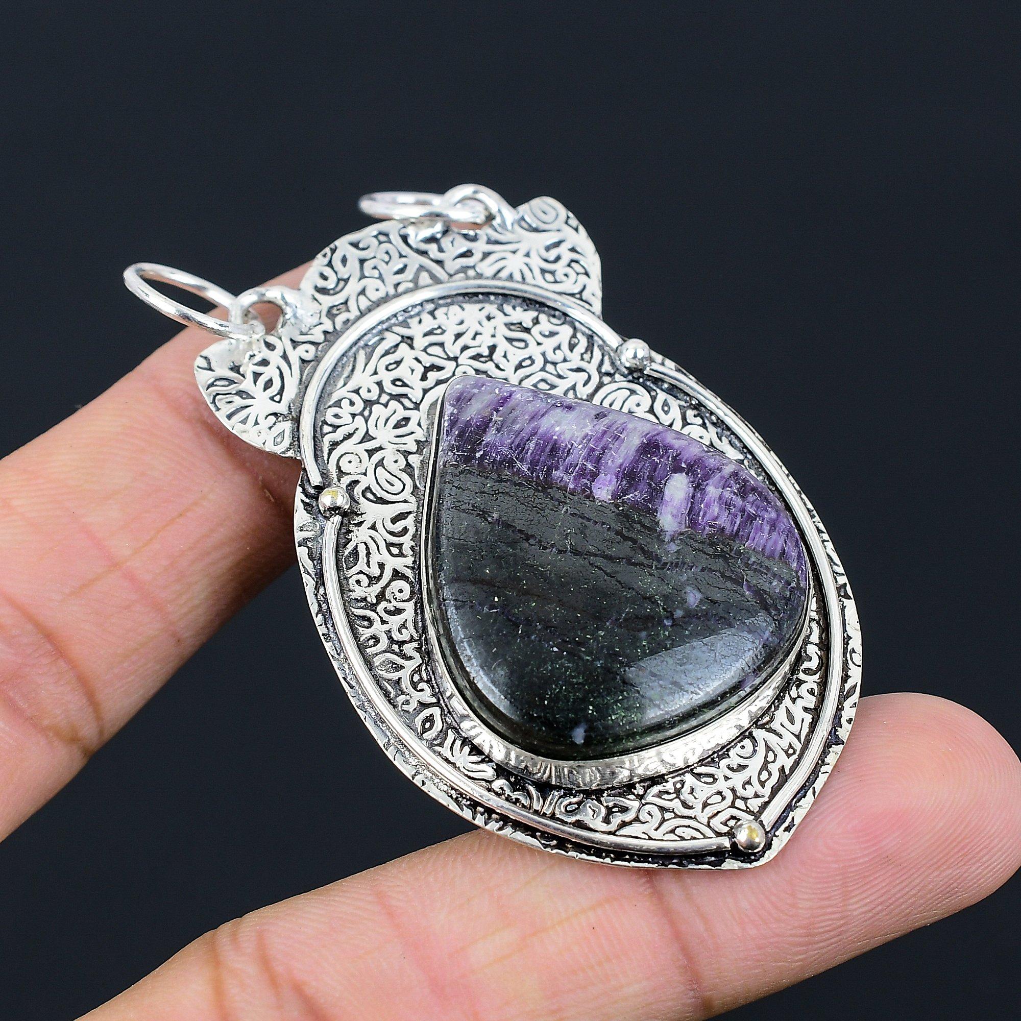 

Easter Sale Sterling Silver Pear Purpurite Gemstone Trendy Wife Wedding Pendant