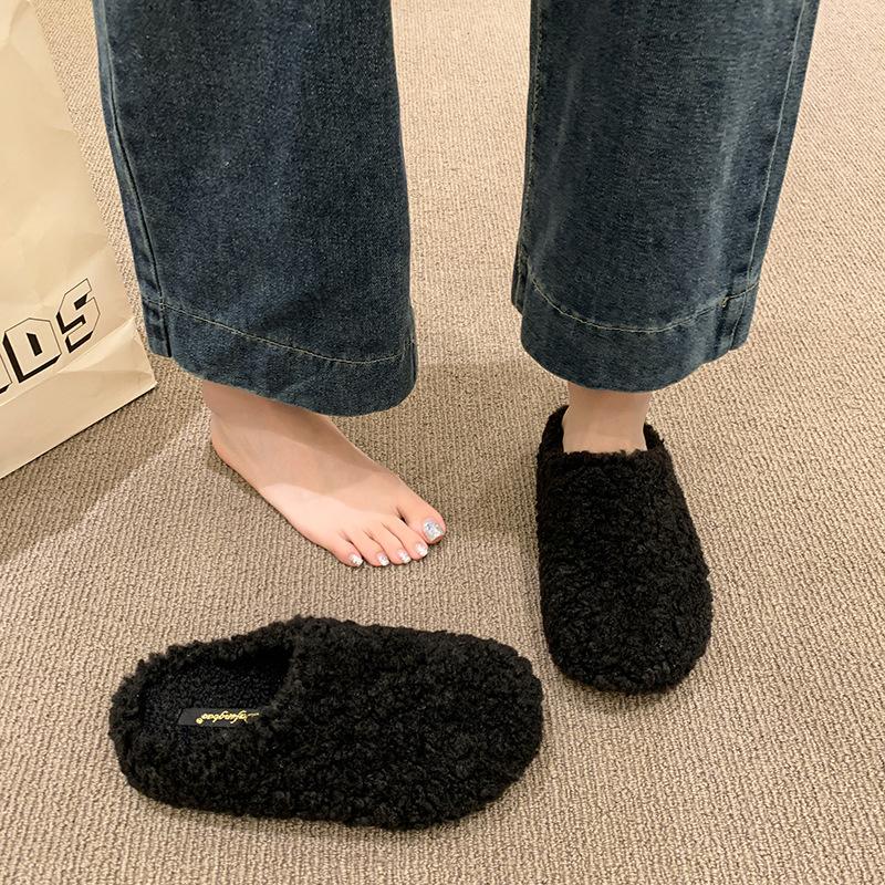 Mao Mao slippers women's outer wear 2025 autumn and winter new thick-bottomed versatile velvet one-pedal cotton mop head half slippers women