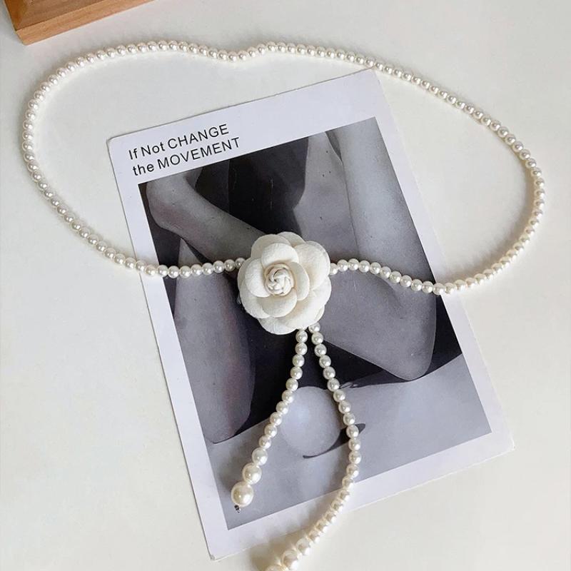 1Pcs Pearl Waist Belt Women's New Style Camellia Decorative Versatile Waist Belt Matching Dress Coat Jacket Fashion Elegant Belt