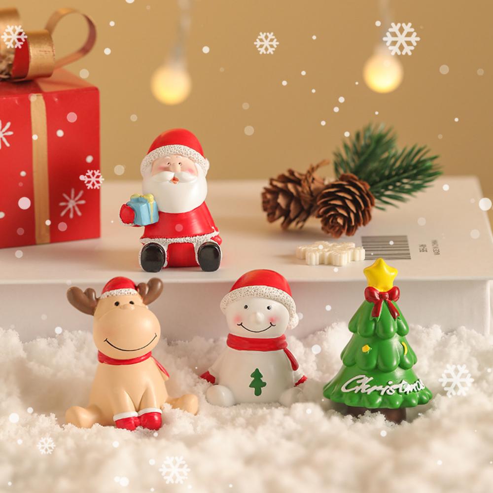 Creative Christmas Ornaments Holiday Party Decoration Cartoon Santa Claus Snowman Resin Ornaments Miniature Scene Layout