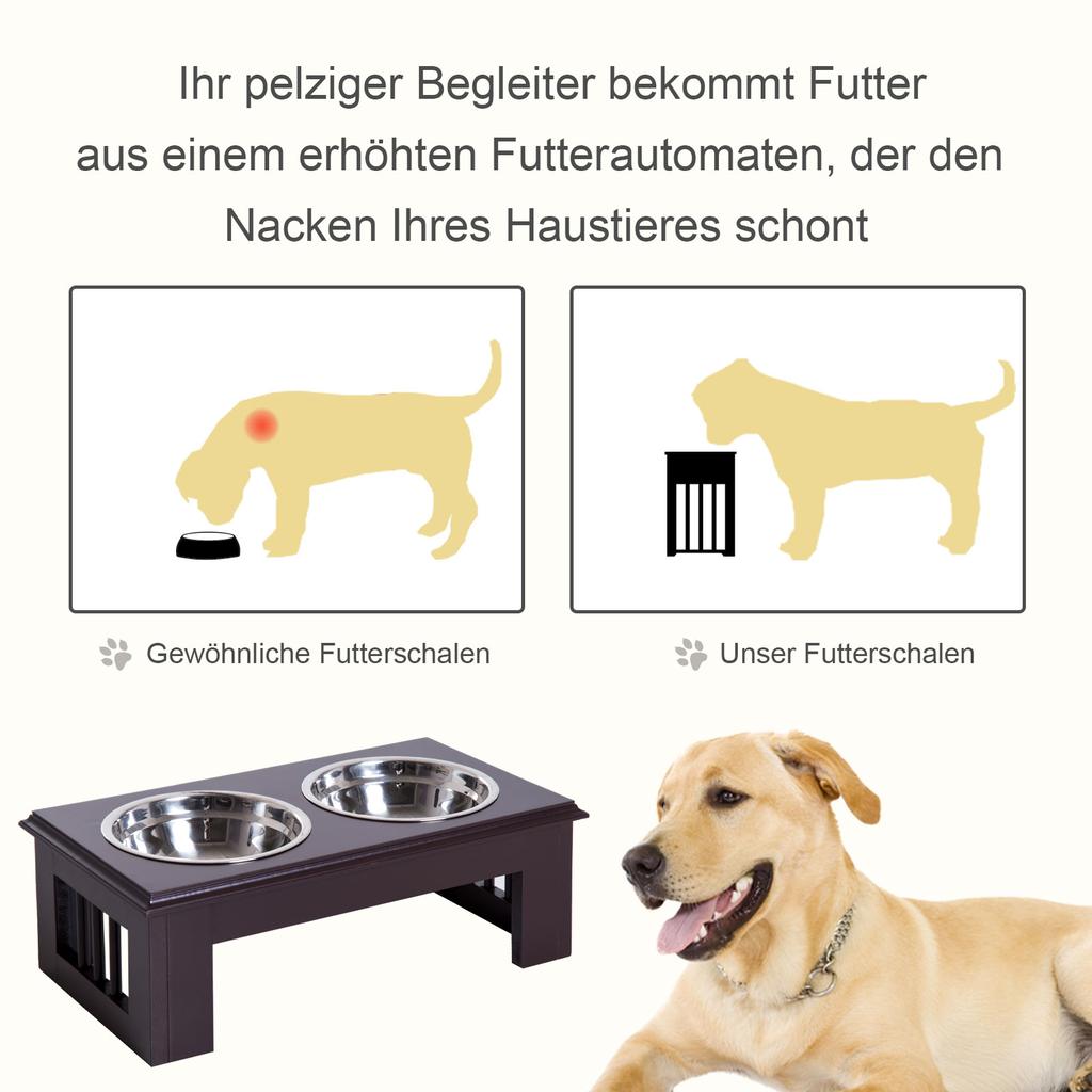 Raised Dog Feeding Bowls with Stand, Stainless Steel for Extra Small and Small Dog, 44L x 24W x 15H cm - Brown