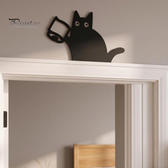 Holiday Door Accents Nosy Black Cat Topper Decor, Halloween Corner Acrylic Home Decor Top Figurine for Bathroom Bedroom Gift Lovers Mysterious