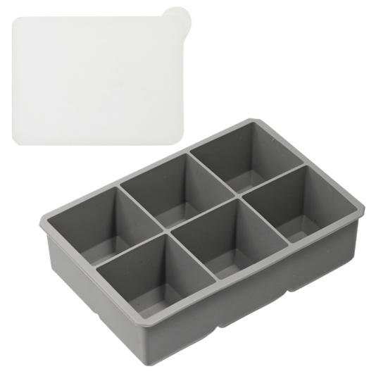 Ice Cube Mold Large Silicone Square Ice Cube Tray 6 Grids Design Ice Making Mold with Lid for Home Kitchen