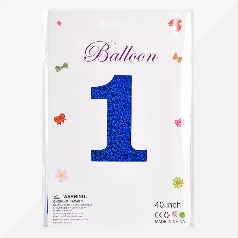 Large 40-Inch Navy Blue Laser Number Foil Balloon for Birthday Decoration