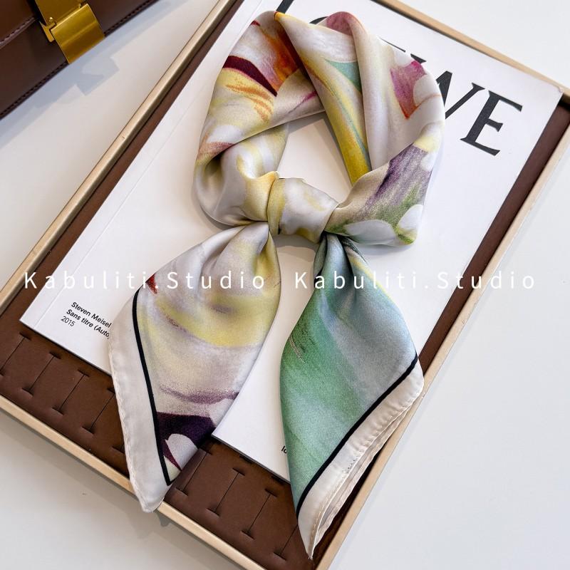 70x70cm Lightweight Square Scarf Women Polka Dot Print Silk-Like Wrap Neck Tie Hair Band Fashion Accessory