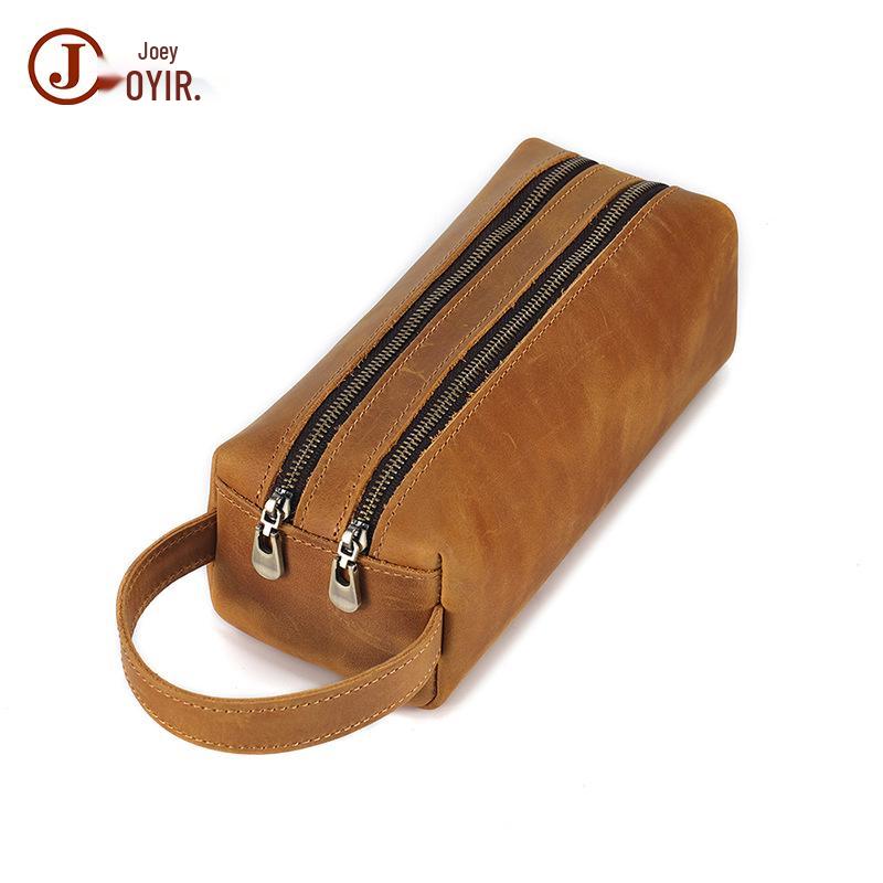 Kabelka psaníčko z pravé kůže Crazy Horse a pouzdro na tužky s dvojitým zipem - Multifunkční kreativní úložný dárek