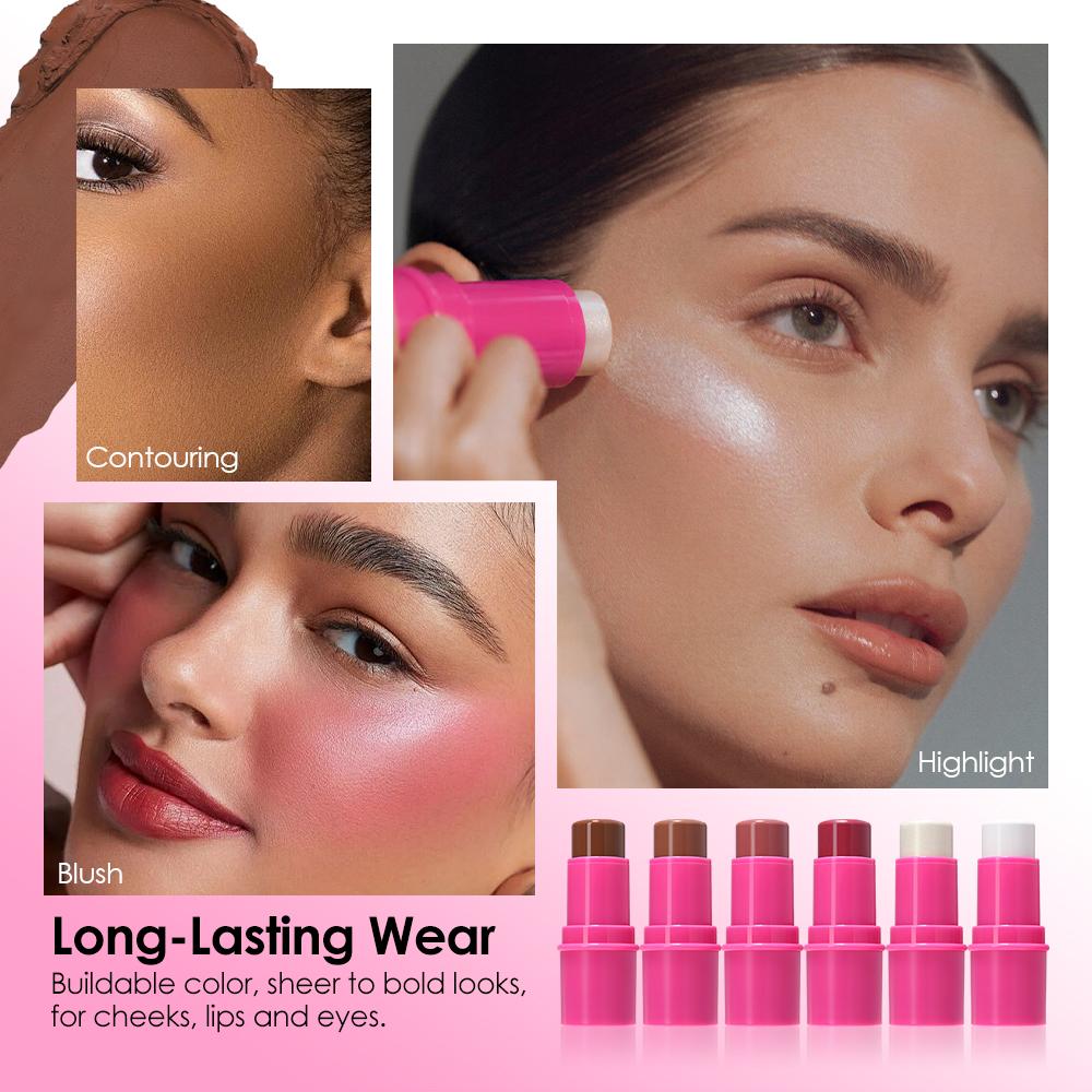 Julystar Makeup Stick, Contour Highlighter Blush Stick for Face, Shimmer High Light Stick, Creamy Natural Face Shaping Contour Brightening Blush Stick