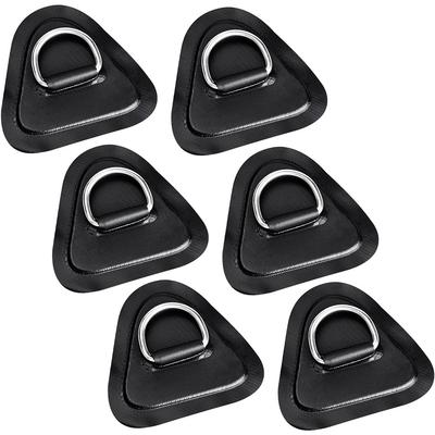 6-Pack Stainless Steel D-Ring Patches – 9cm PVC Pads With 3cm D-Rings For Inflatable Boats, Kayaks, SUPs – Black/Grey/Light Green – No Adhesive