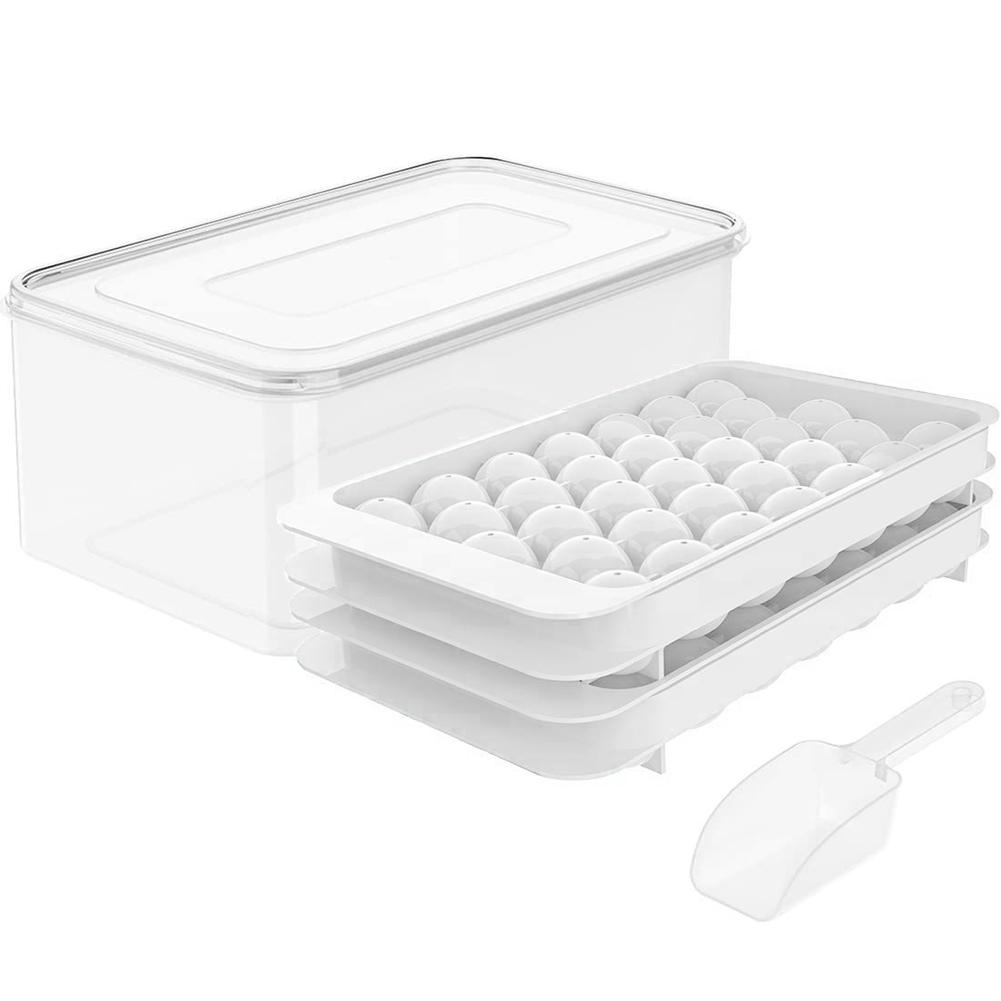 Ice Cube Tray with Lid and Bin Ice Ball Maker Mold with Scoop Ice Cube Mold for Chilled Drinks Coffee and Cocktails