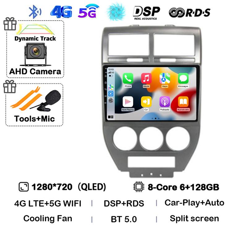 Android 14 Auto 4G+WIFI For Dodge Caliber Jeep Compass 1 MK Patriot 2006 - 2010 Car Radio Multimedia Video Player GPS 360 Camera