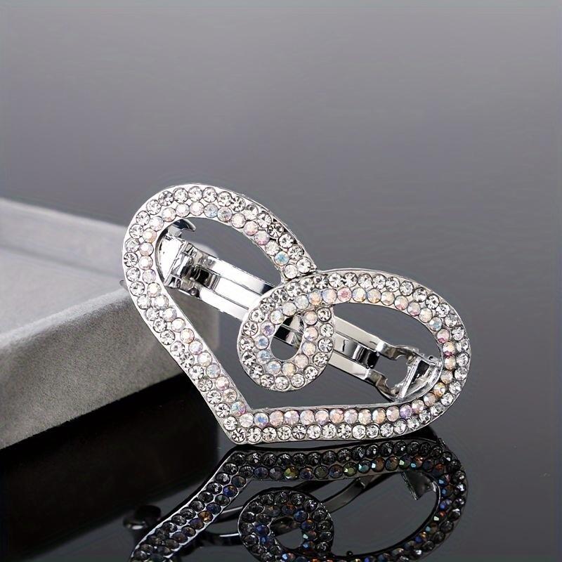 Rhinestone Hollow Heart Hair Clip with Spring for Small Half-Up Hairstyles and Back of the Head Accessories