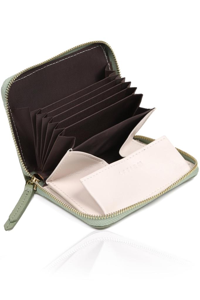 LASIEM Mini Wallet Wallet Bifold Bicolor Bills Will Not Fold Genuine Leather Folding Wallet Compact Small Wallet Coin Purse Pistachio Green x White