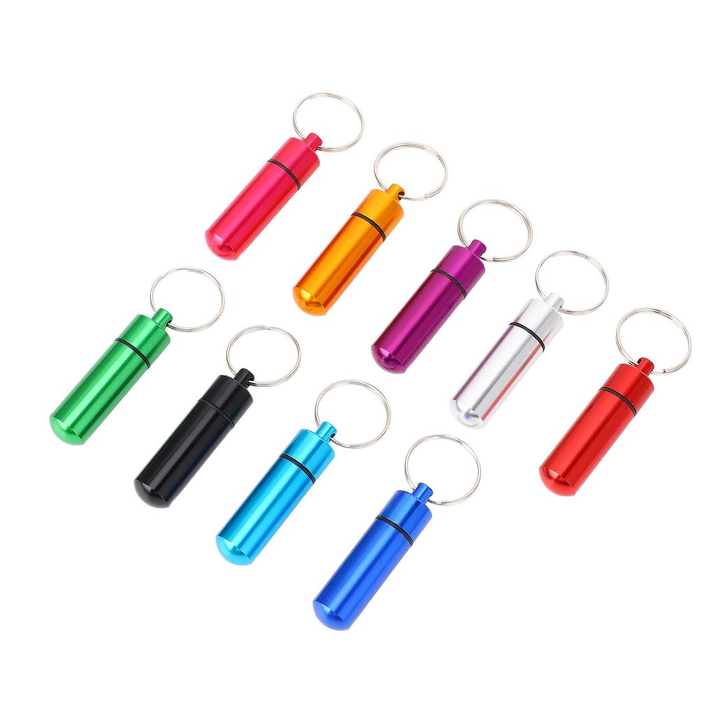 9pcs Holder, Aluminium Box Case with Keychain, Water Proof Medicine Holder for Outdoor Storage