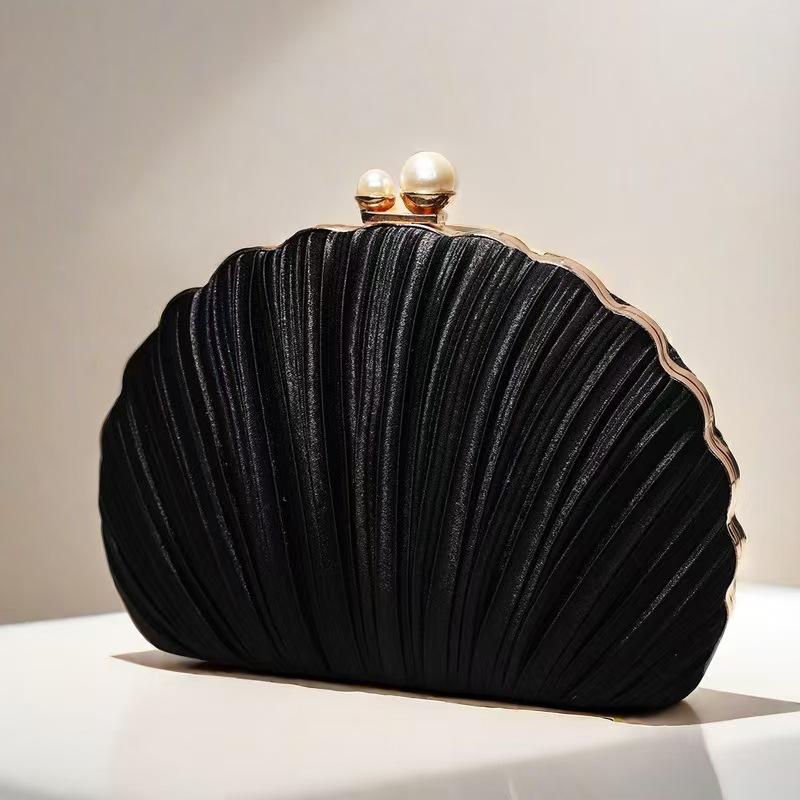 New Shell Evening Bag Cheongsam Diamond Clutch Chain  Evening Dress  Pleated Bag Banquet Bag