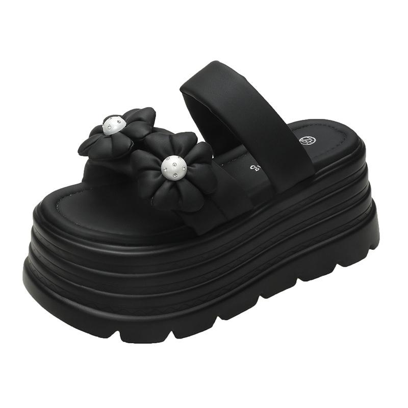 

Internet celebrity double flower platform sandals women fashion heightening slippers 2025 new home wear versatile fairy style sandals 39 чёрный