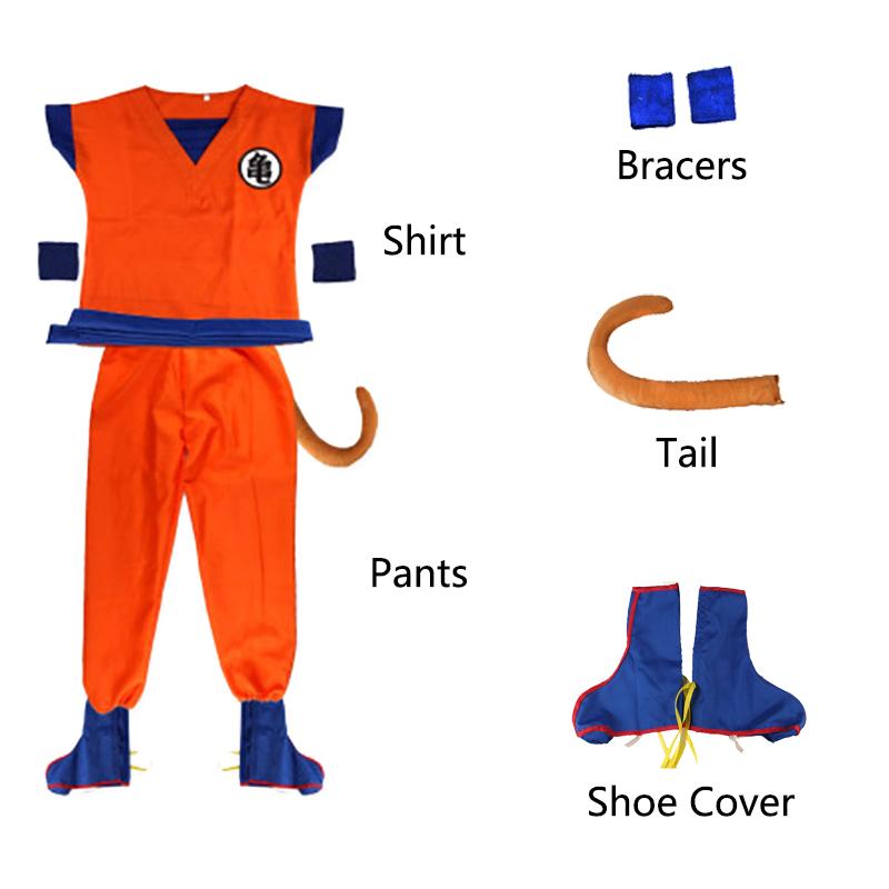 Halloween Kids Adult Goku Costume Anime Son Goku Cosplay Costume Uniform Wig Gift Halloween Carnival Party Clothes for Man Woman
