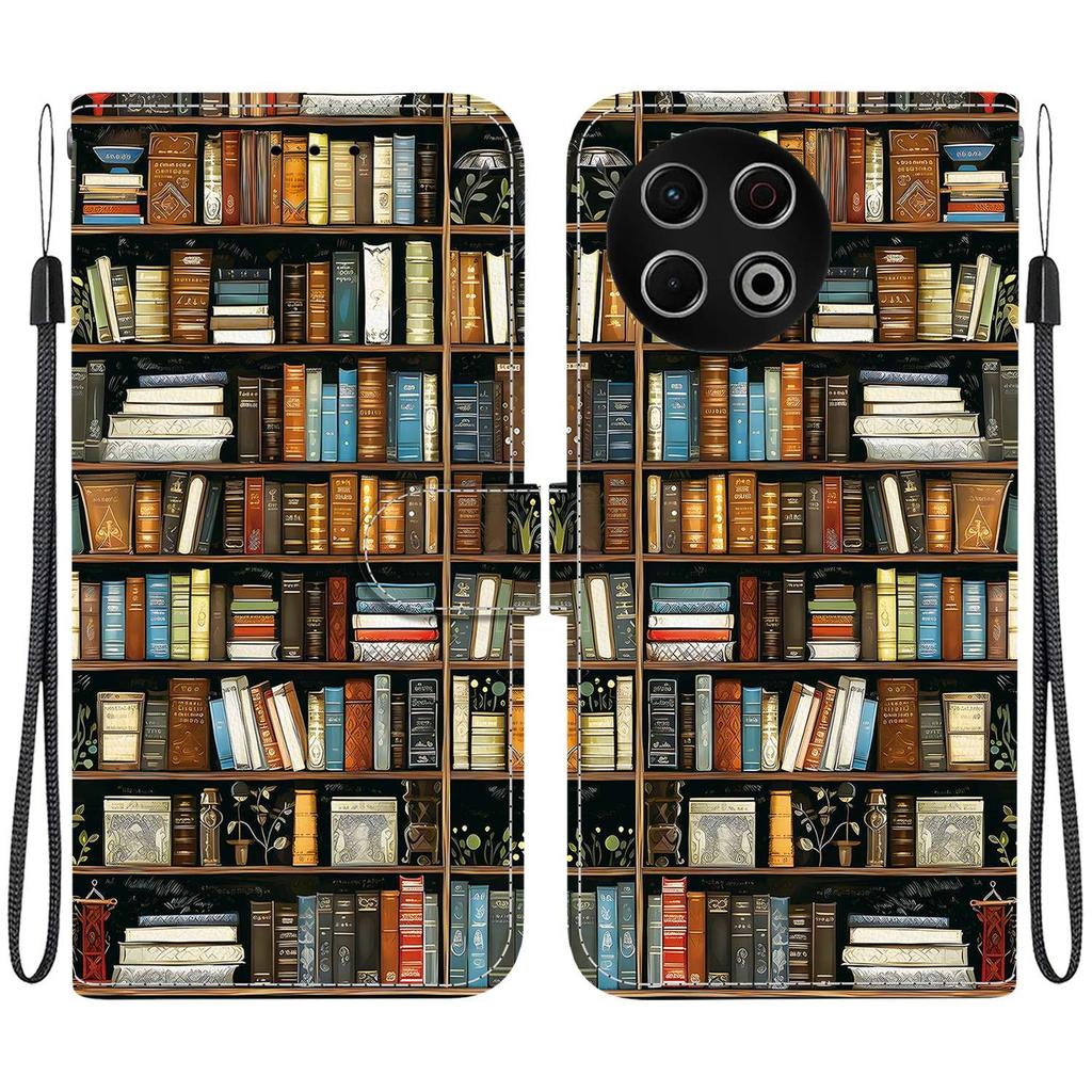 Handmade PU Leather Flip Case for Tecno Spark 30 / Spark 30 Pro Anti-Slip Shockproof Cover with Wrist Strap & Heart/Rose Cat Designs