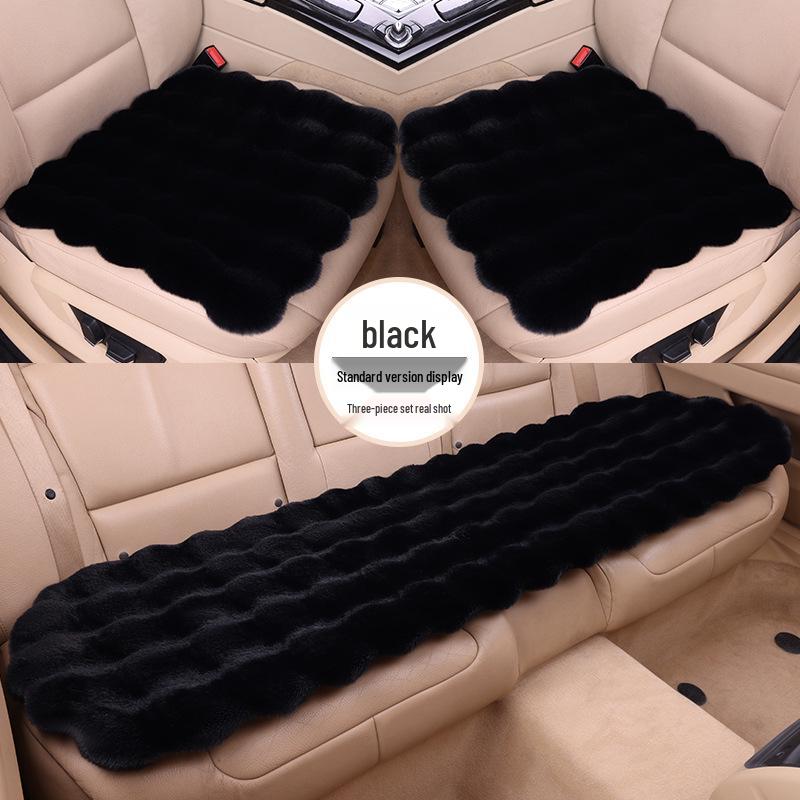 Ensemble Coussin de Siège de Voiture en Velours Peluche Hiver - Coussin Épais Antidérapant en Fourrure de Lapin (3 pièces)