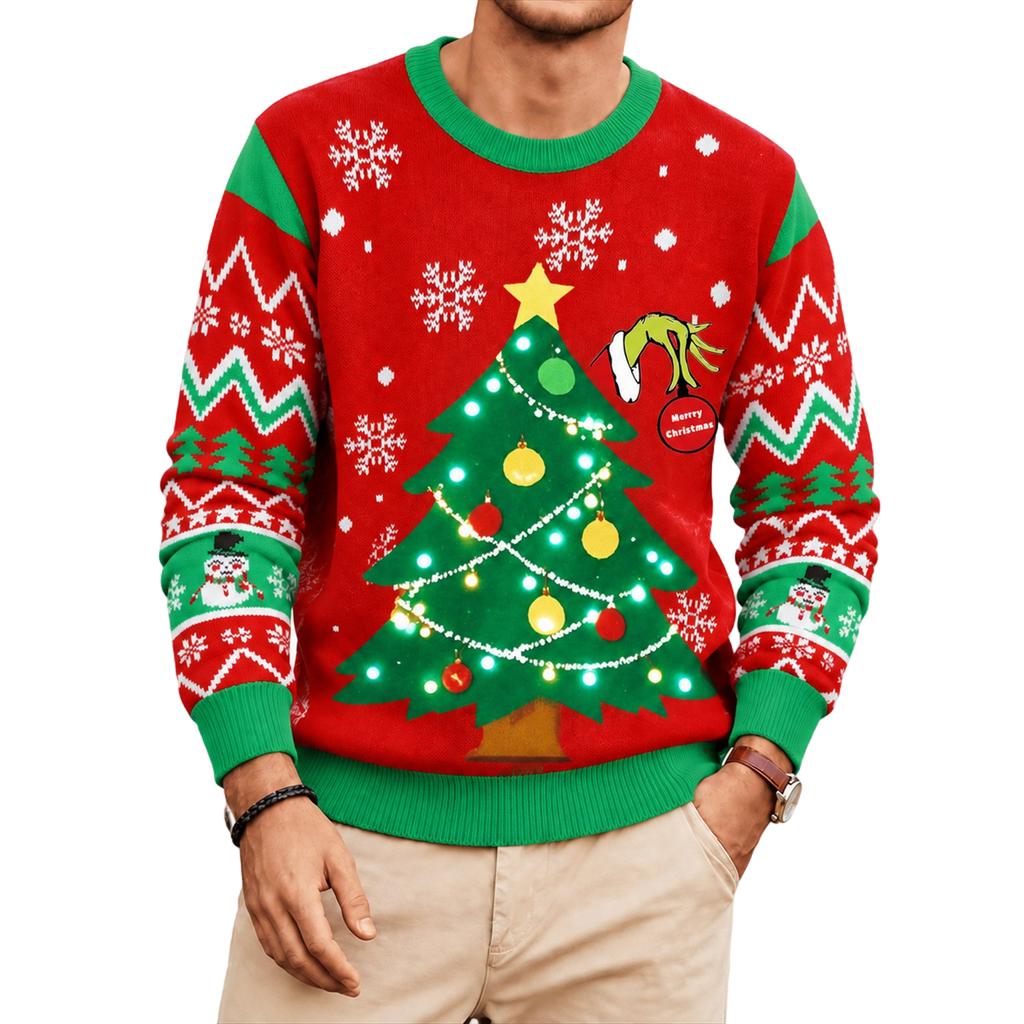 Men's Christmas Ugly Sweater, Casual Loose Fit Crewneck Pullover with Print, Holiday Party Top for Couples