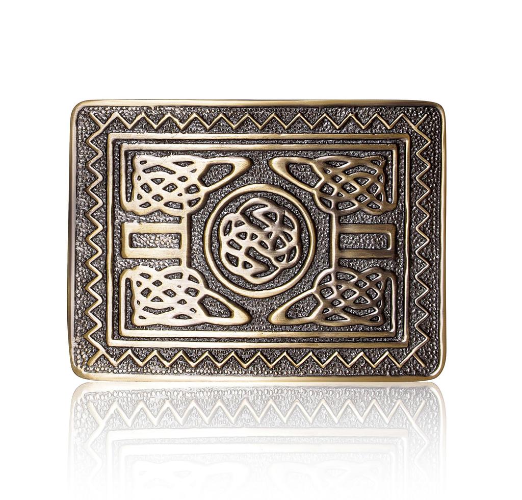 Scottish Kilt Belt Buckle Brass Mirror Shine Celtic Antique Design Sporran