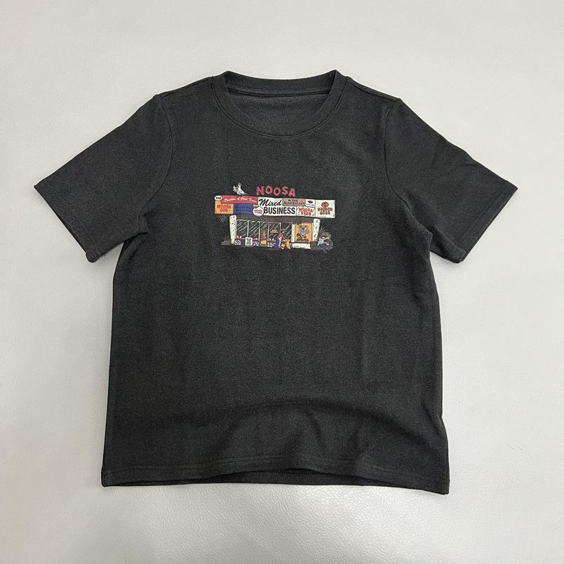 

Хлопковая футболка с мультяшным принтом в корейском стиле: Женский ретро-топ с круглым вырезом и коротким рукавом, повседневный, весенняя новинка One Size