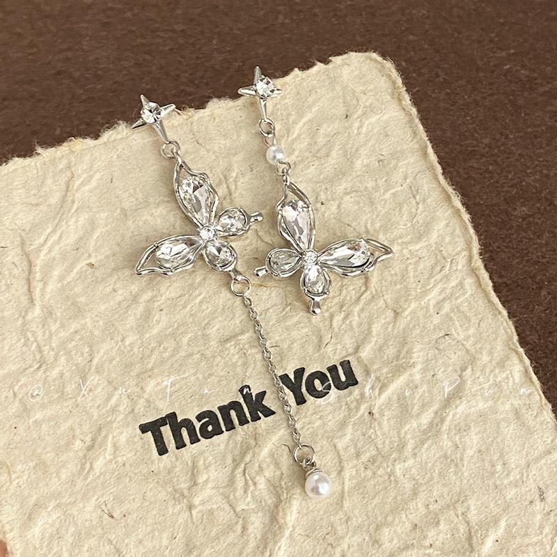 1Pair Elegant  Cute Butterfly Dangle Earrings For Women Girls Luxury Asymmetric Butterfly Tassels Earrings Jewelry Gifts