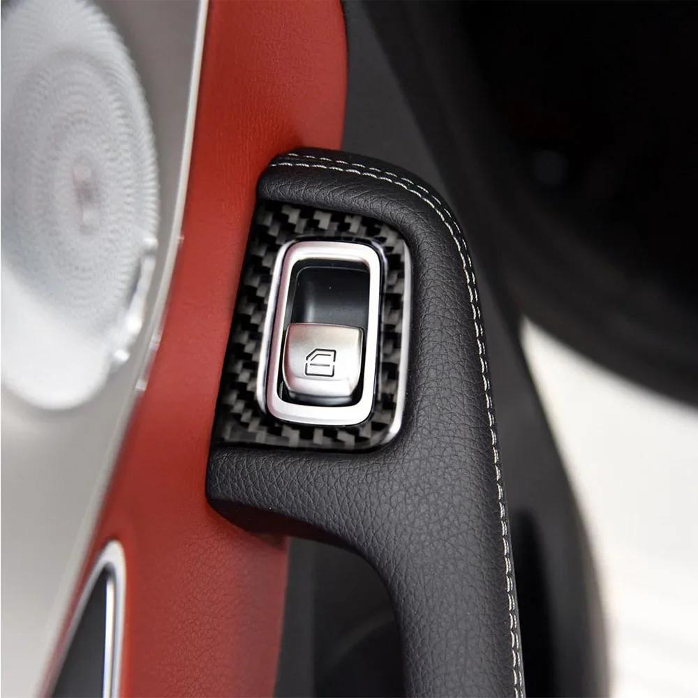 4Pcs Carbon Fiber Window Switch Armrest Panel Cover Sticker Trim For Mercedes Benz C Class W205 C180 C200 C300 GLC260