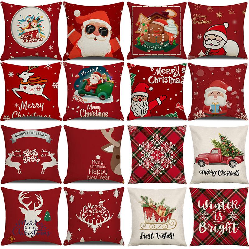Christmas Theme Pillowcase Christmas Snowman Printed Linen Pillowcase High-value Car Pillowcase