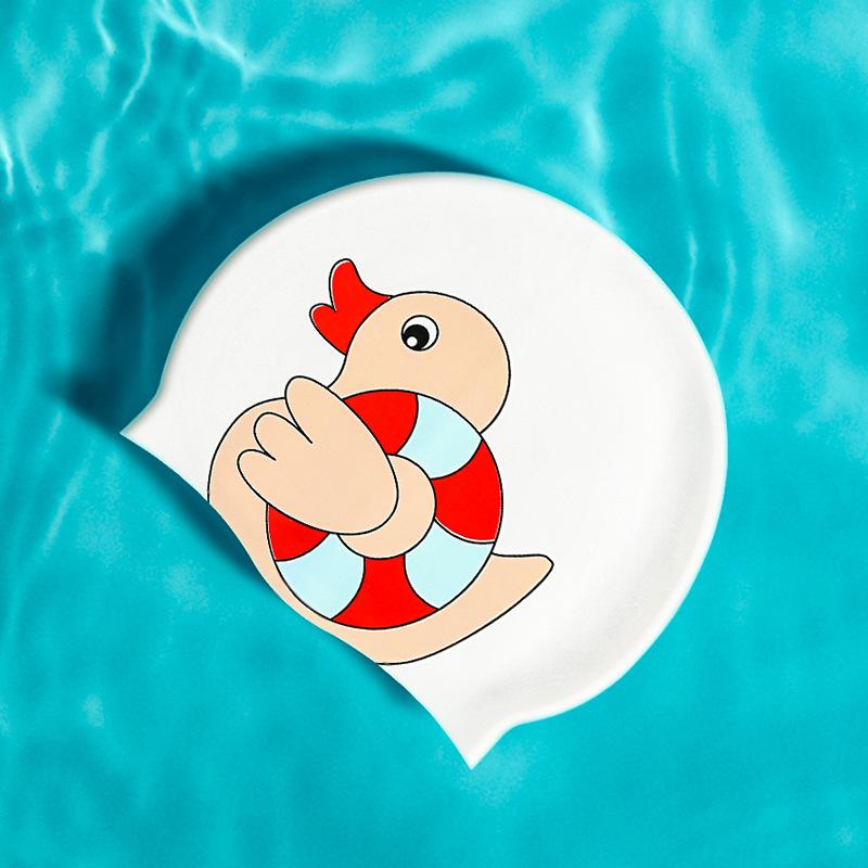 Large Swimming Caps Kids Ear Protection Long Hair Waterproof Silicone Swim Cap Swimming Hats Carton Print Swimming Accessories