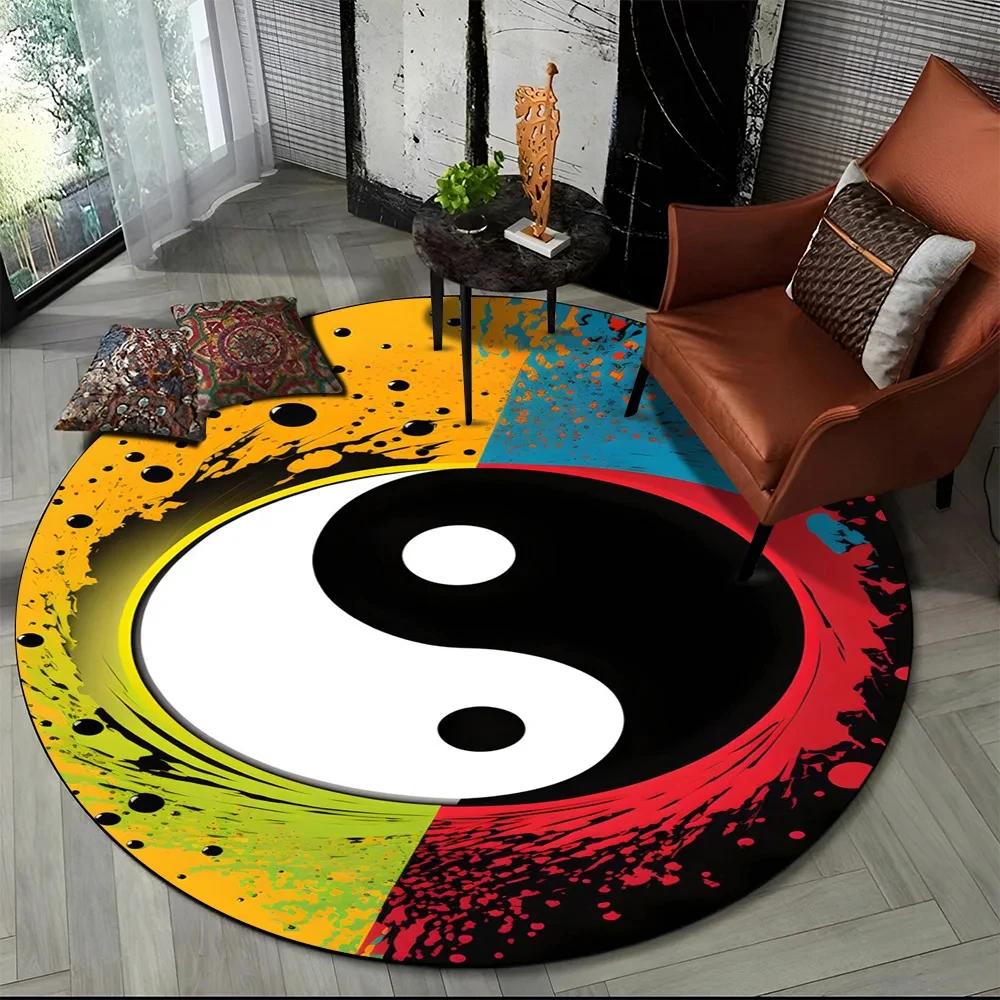 3D Naturalize Yin and Yang Chinese Tai Chi Round Carpet Circle Area Rug for Living Room Bedroom Decor Doormat Non-slip Floor Mat