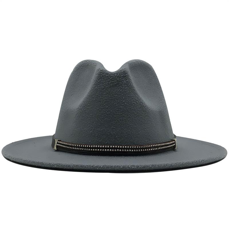 17 Colors Wool Felt Jazz Fedora Hats Belt Buckle Decor Women Unisex Wide Brim Panama Trilby Cowboy Cap Sun Hat