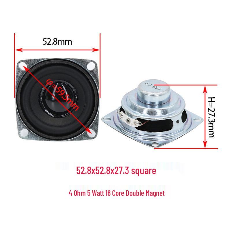2-inch Full-Range Square/Round Speaker, 4/8 Ohm, 3-10W, 50-53mm, Dual Internal Magnet
