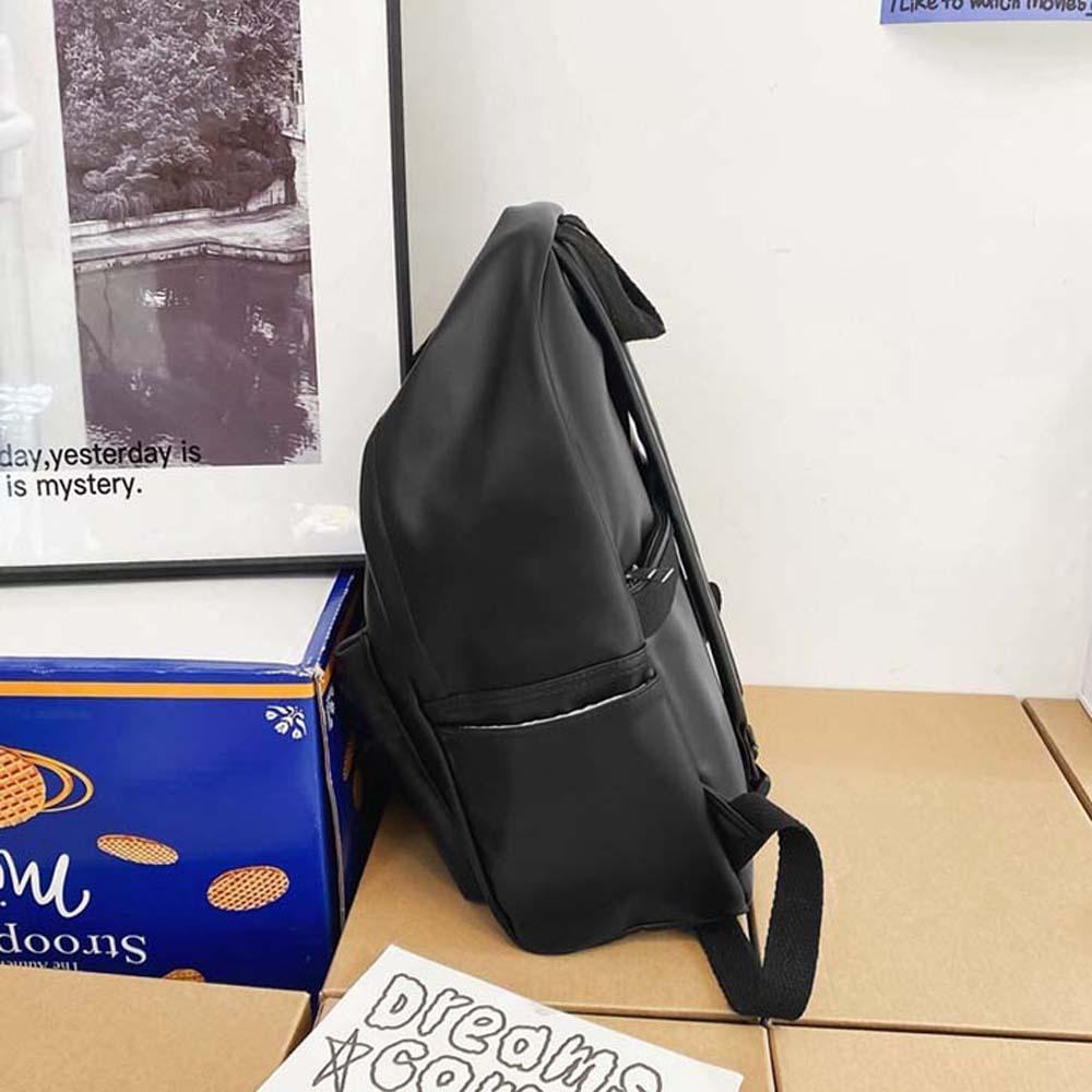 Large Capacity PU Leather Backpack Solid Color Unisex Couple Backpack Student School Bag  Men Women