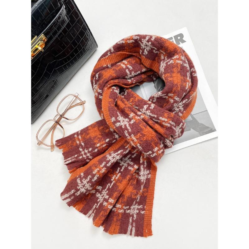 

Осень и зима 100% шерстяной тканый шарф женский серебряный шелковый клетчатый шарф с бахромой теплый шарф 190cm