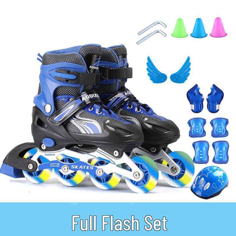 Nastavitelná sada kolečkových bruslí s blesky pro začínající děti