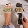 Fashion Women's Fashion Flat Sandals Summer New Square Head Open Toe Metal Chain Soft Sole Anti-slip Wear-resistant Slippers
