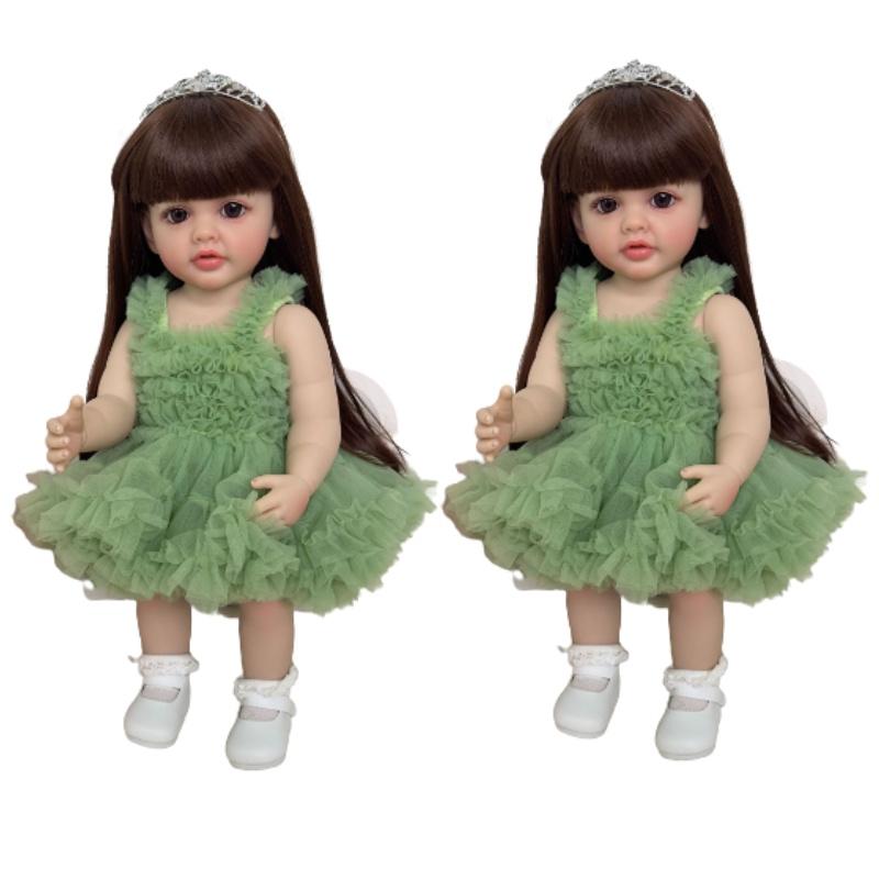 Npk 55cm Lebensechte Reborn-Puppe Betty Mit Braunen Haaren Und Cowboy-Overalls