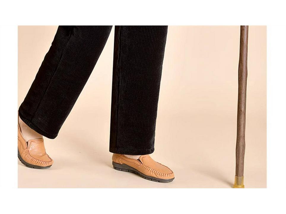Corduroy Winter Velvet-Lined Trousers for Women - Warm, Straight-Leg, Ideal for Elderly and Middle-Aged.