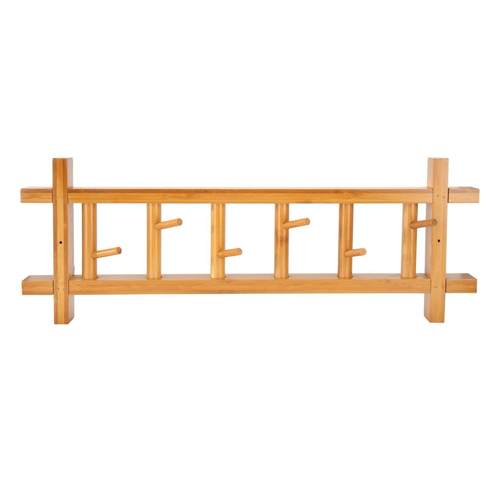 6 Hooks Wall Mounted Clothes Coat Hat Hanging Rack Bedroom Wall Hanger OrganizerBamboo Color