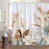 Boho Leaves Shower Curtain Tan Leaf With Floral Decorative Bath Curtain Polyester Fabric Waterproof Bathroom Curtain With Hooks
