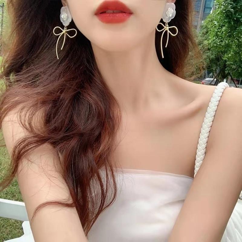 S silver needle girlish flower metal bow earrings fashion personality explosive stud earrings jewelry