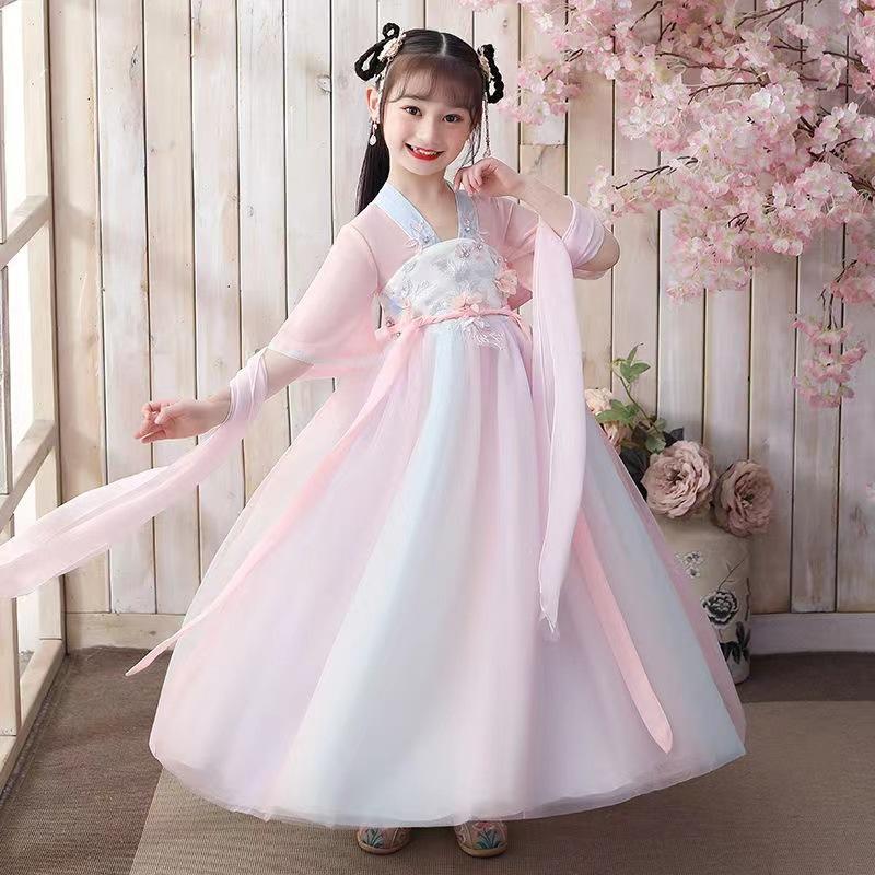 

Ханфу девушка в китайском стиле тканевое летнее платье античный костюм Тан костюм супер феи платье маленькая девочка юбка русалки принцессы нижнее белье XXXL