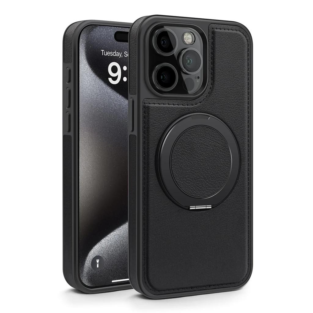 Luxury Magnetic Metal Stitching Leather Case For iPhone 17 Air 16E 16 Pro Max 15 14 Plus 13 12 Pro Max 360 Stand Phone Cover