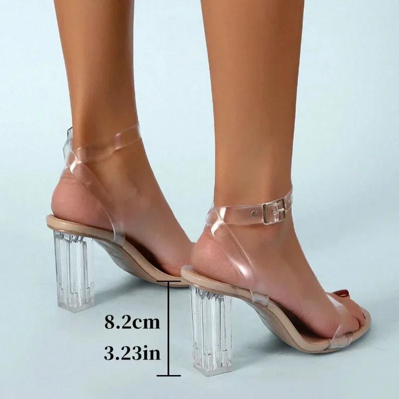 Women's Transparent One-strap High Heels 35-42 New Pointed Buckle Heel High 8.2 Cm Temperament Sandals Crystal Shoes