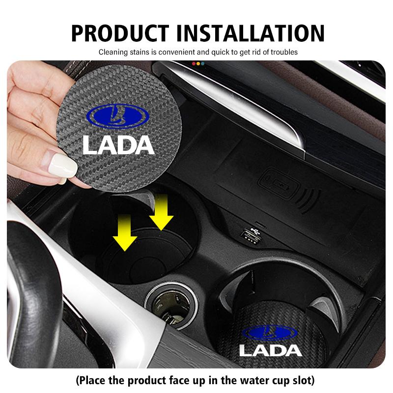 For Lada 2pcs Car Carbon Fiber Cup Mat Anti-Slip Coaster Bottle Pad Auto Accessories Vesta Granta Vesta Niva 4X4 Largus Vaz