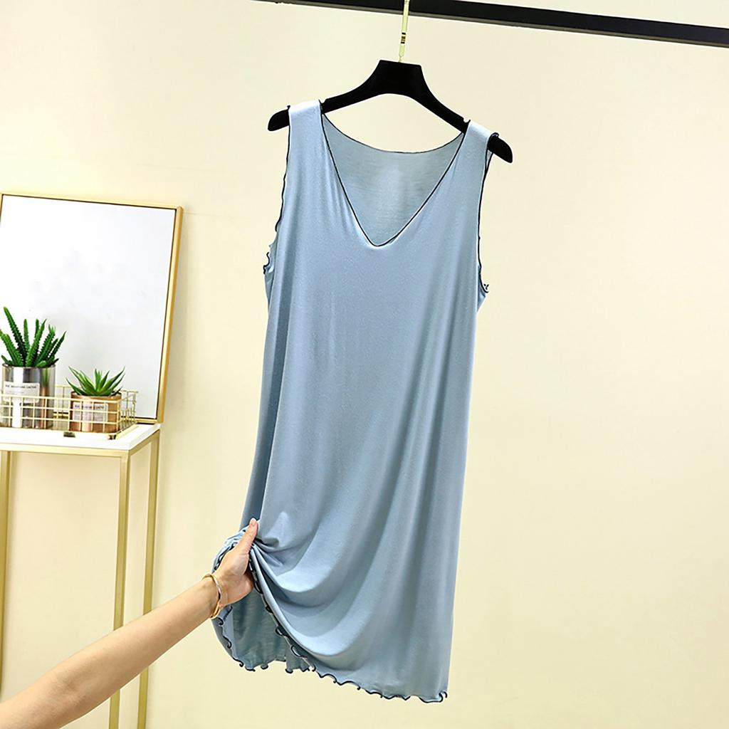 Ladies' Loose Casual V-neck Flying Edge Nightgown Summer Solid Color Home Skirt Can Be Worn As An Outerwear Dress