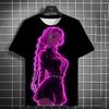 Japanese Graffiti Anime 3D Printed Fashionable Casual Short Sleeved Men's T-shirts - Soft Medium Stretch Polyester Fabric Summer Relaxed Fit Clothing