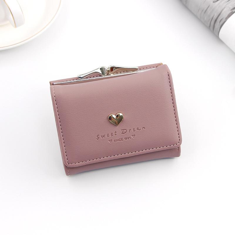 Ladies Wallet Short Card Holder Pu Material With Heart Pattern For Daily Use